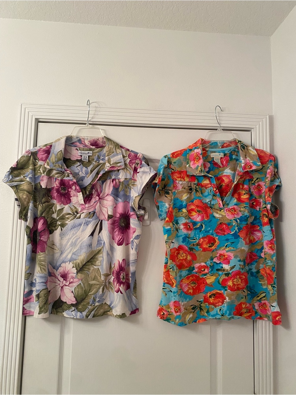 Caribbean Joe Tropical Floral Polo Tops Size XL